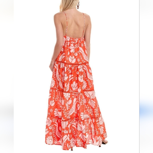 Farm Rio Orange Neon Jungle Tiered Maxi Dress in size Medium! - Picture 3 of 6